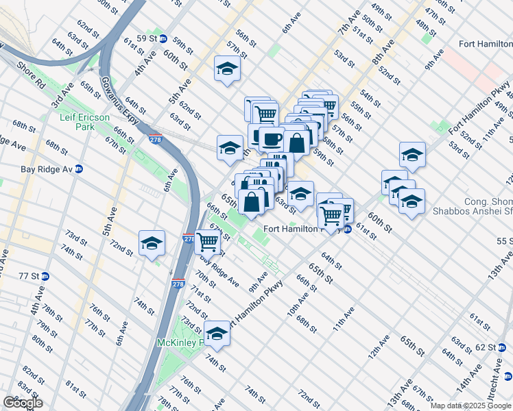 map of restaurants, bars, coffee shops, grocery stores, and more near 6301 8th Avenue in Brooklyn