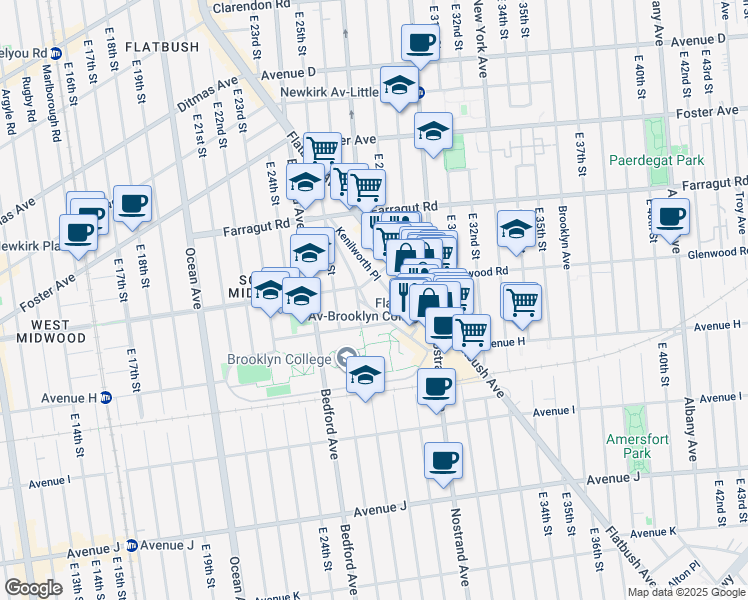 map of restaurants, bars, coffee shops, grocery stores, and more near 117 Amersfort Place in Brooklyn