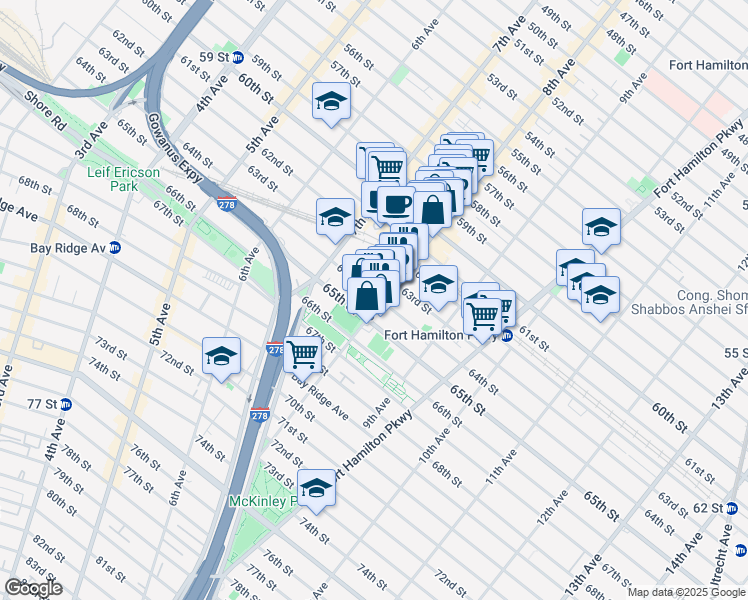 map of restaurants, bars, coffee shops, grocery stores, and more near 6301 8th Avenue in Brooklyn