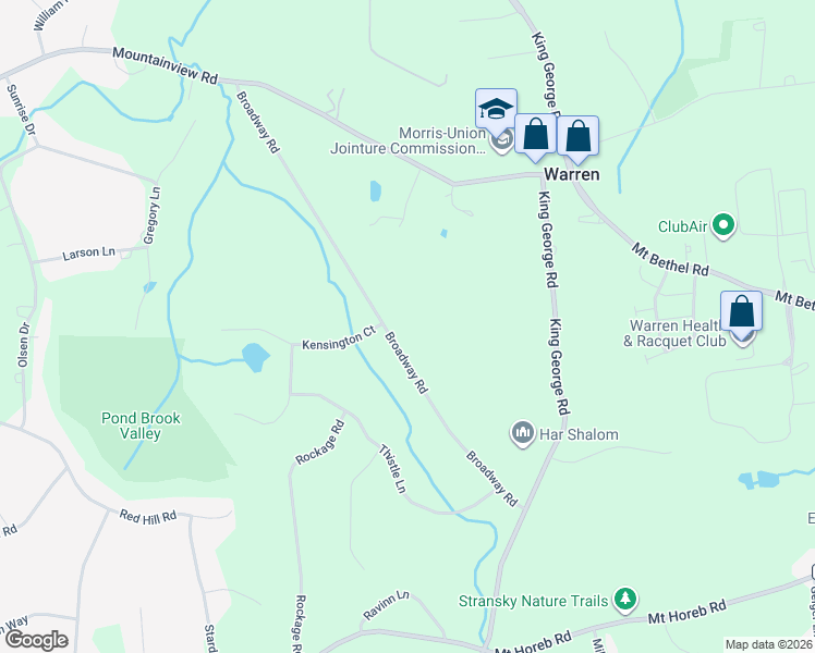 map of restaurants, bars, coffee shops, grocery stores, and more near 429 Mount Airy Road in Warren