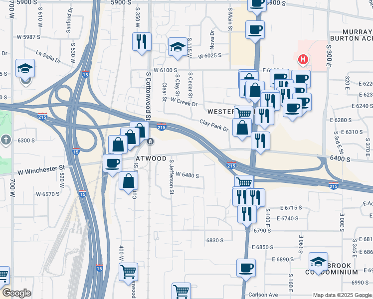 map of restaurants, bars, coffee shops, grocery stores, and more near 122 West Winchester Street in Murray
