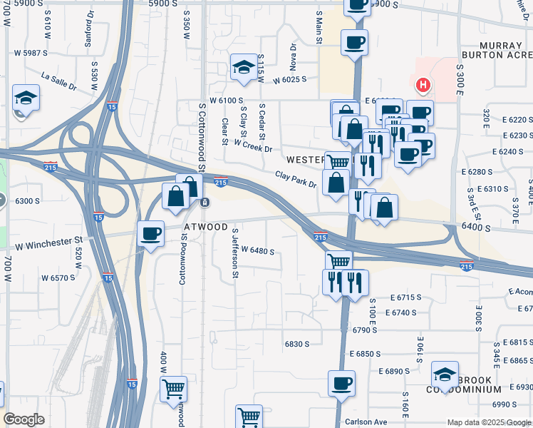 map of restaurants, bars, coffee shops, grocery stores, and more near 98 West Winchester Street in Murray
