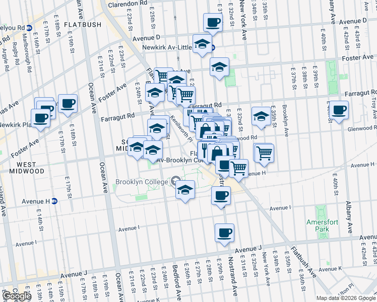 map of restaurants, bars, coffee shops, grocery stores, and more near 98 Kenilworth Place in Brooklyn