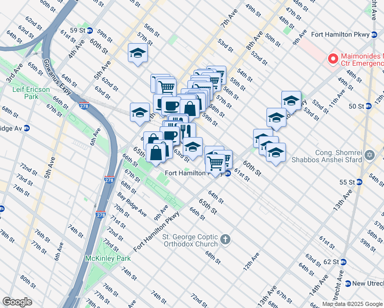 map of restaurants, bars, coffee shops, grocery stores, and more near 834 62nd Street in Brooklyn