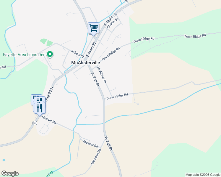 map of restaurants, bars, coffee shops, grocery stores, and more near 17 Getz Dr in McAlisterville