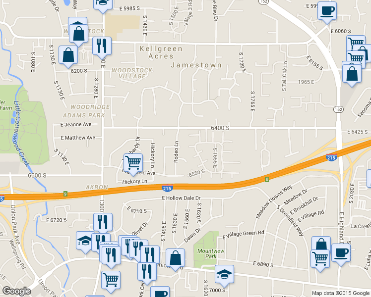map of restaurants, bars, coffee shops, grocery stores, and more near 1562 East Rothmoor Circle in Murray