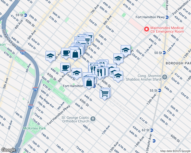 map of restaurants, bars, coffee shops, grocery stores, and more near 924 60th Street in Brooklyn