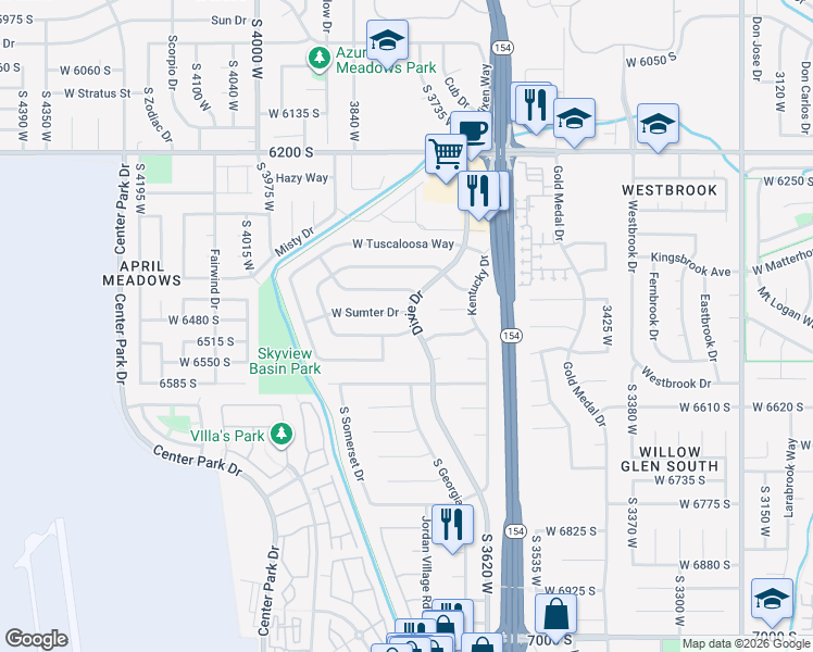 map of restaurants, bars, coffee shops, grocery stores, and more near 3775 West Sumter Drive in West Jordan
