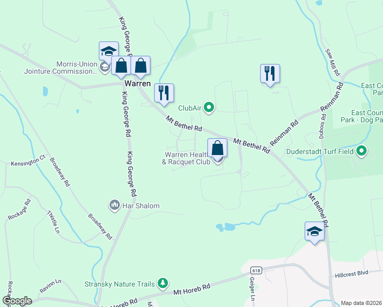 map of restaurants, bars, coffee shops, grocery stores, and more near 14 Chelsea Road in Warren