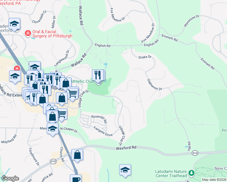 map of restaurants, bars, coffee shops, grocery stores, and more near 205 Eddie Lewis Drive in Wexford