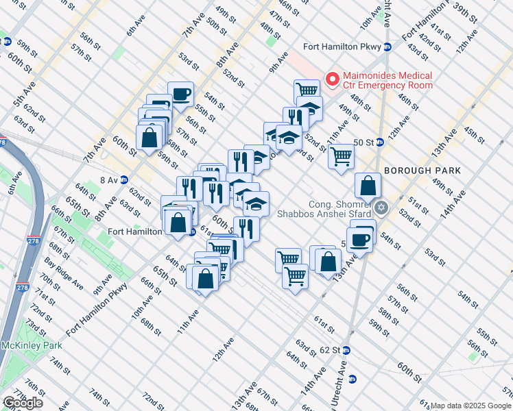 map of restaurants, bars, coffee shops, grocery stores, and more near 1051 58th Street in Brooklyn