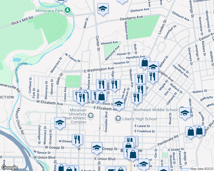 map of restaurants, bars, coffee shops, grocery stores, and more near 1452 Hottle Avenue in Bethlehem