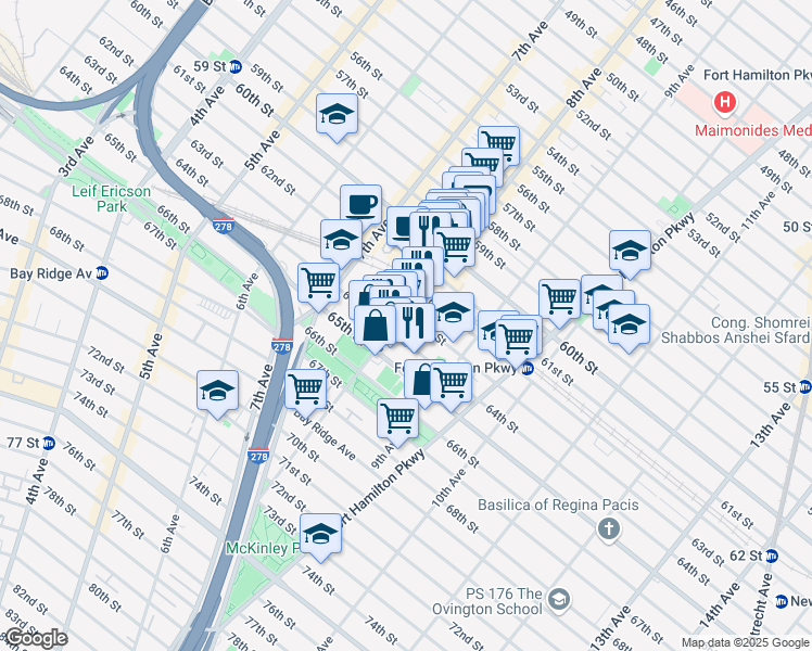 map of restaurants, bars, coffee shops, grocery stores, and more near 6301 8th Avenue in Brooklyn