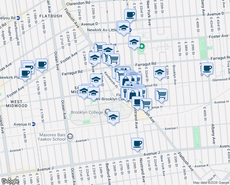 map of restaurants, bars, coffee shops, grocery stores, and more near 98 Kenilworth Place in Brooklyn