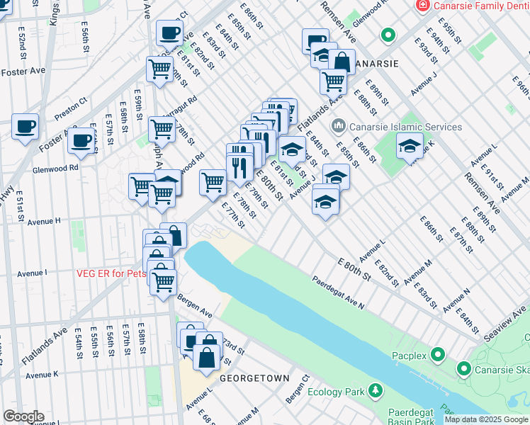 map of restaurants, bars, coffee shops, grocery stores, and more near 980 East 79th Street in Brooklyn