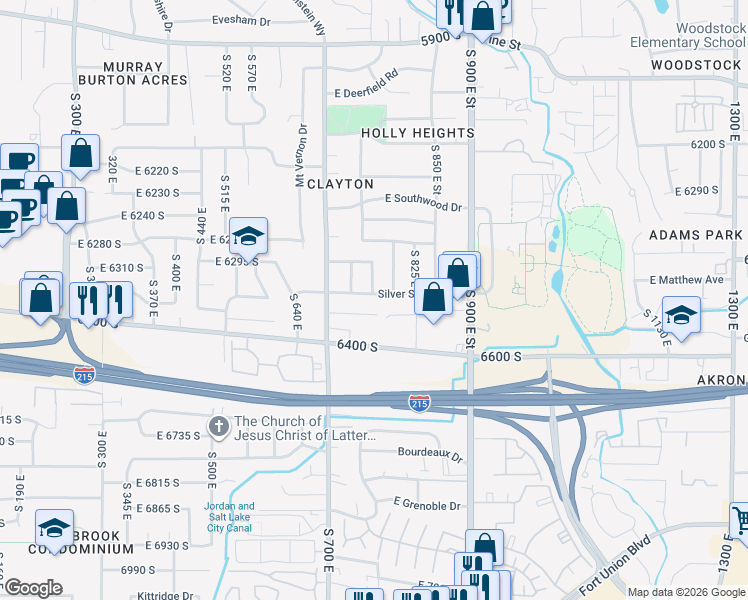 map of restaurants, bars, coffee shops, grocery stores, and more near 768 Silver Shadow Drive in Salt Lake City
