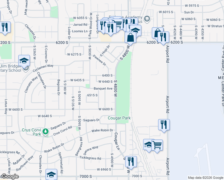 map of restaurants, bars, coffee shops, grocery stores, and more near 4901 Banquet Avenue in West Jordan