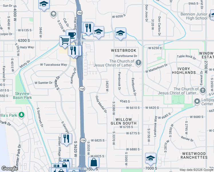 map of restaurants, bars, coffee shops, grocery stores, and more near 6482 Westbrook Drive South in Taylorsville