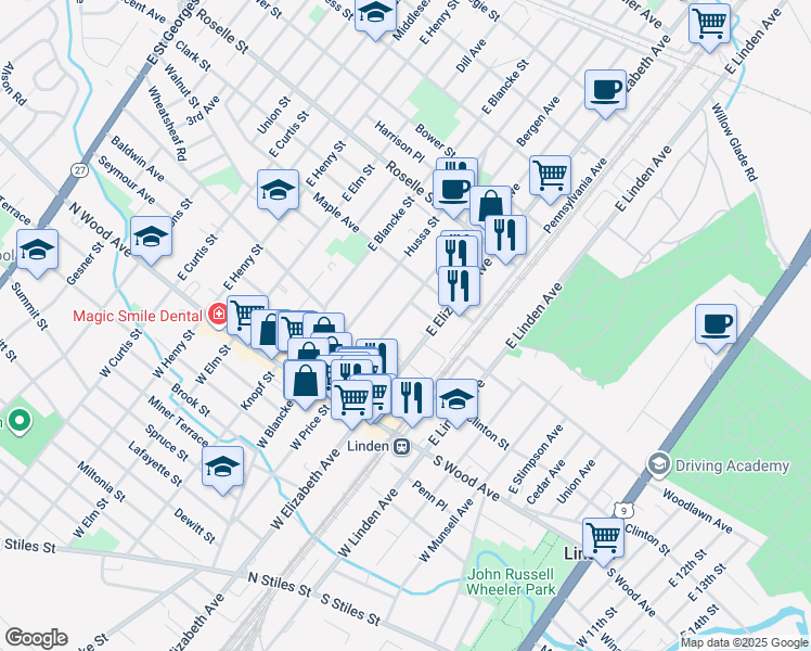 map of restaurants, bars, coffee shops, grocery stores, and more near 111 Todd Street in Linden