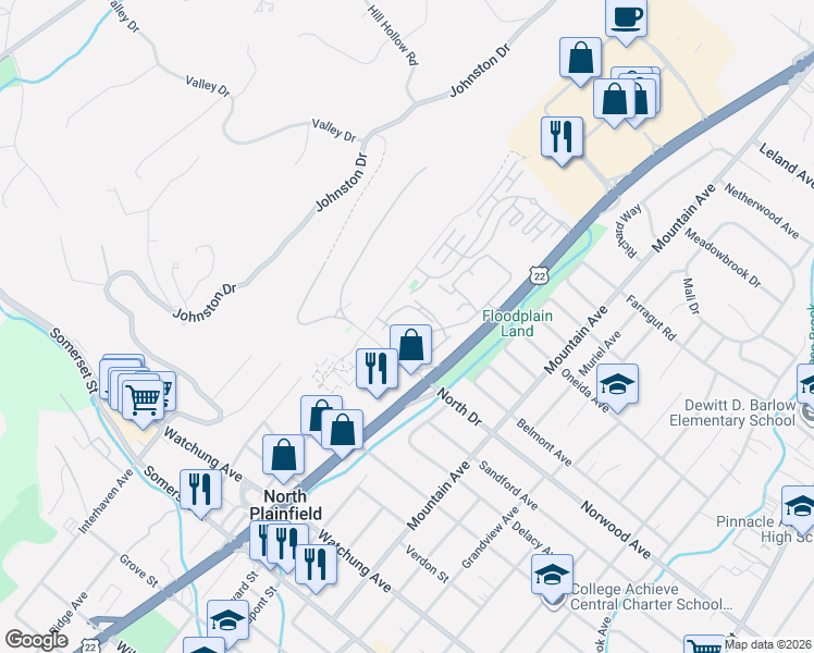 map of restaurants, bars, coffee shops, grocery stores, and more near 401 U.S. 22 in North Plainfield