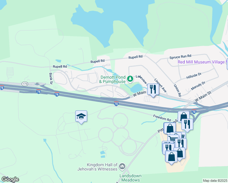 map of restaurants, bars, coffee shops, grocery stores, and more near 1 Hillside Court in Clinton