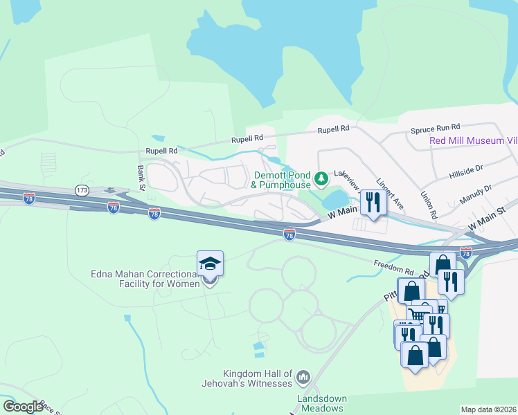 map of restaurants, bars, coffee shops, grocery stores, and more near 46 Hillside Court in Clinton