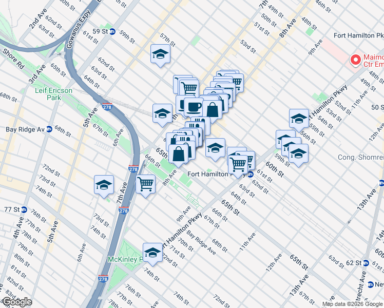 map of restaurants, bars, coffee shops, grocery stores, and more near 6301 8th Avenue in Brooklyn