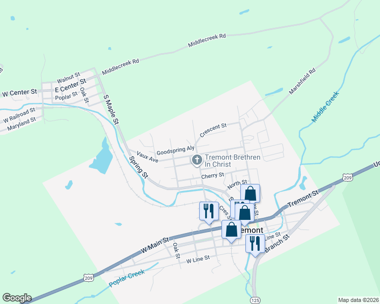map of restaurants, bars, coffee shops, grocery stores, and more near 102 Vaux Ave in Tremont