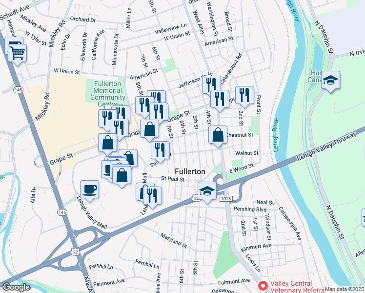 map of restaurants, bars, coffee shops, grocery stores, and more near 812 6th Street in Fullerton