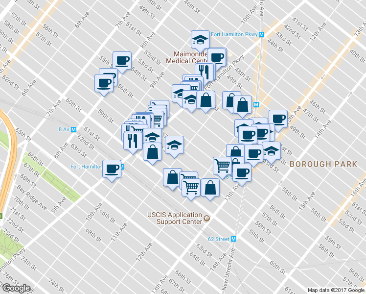 map of restaurants, bars, coffee shops, grocery stores, and more near 1083 57th Street in Brooklyn