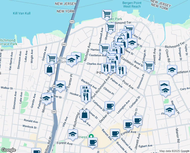 map of restaurants, bars, coffee shops, grocery stores, and more near 118 Hatfield Place in Staten Island