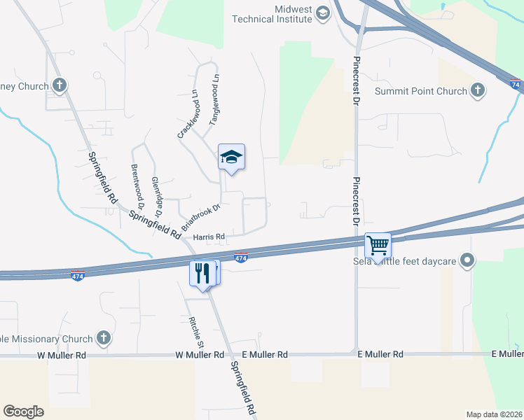 map of restaurants, bars, coffee shops, grocery stores, and more near 125 Maria Street in East Peoria