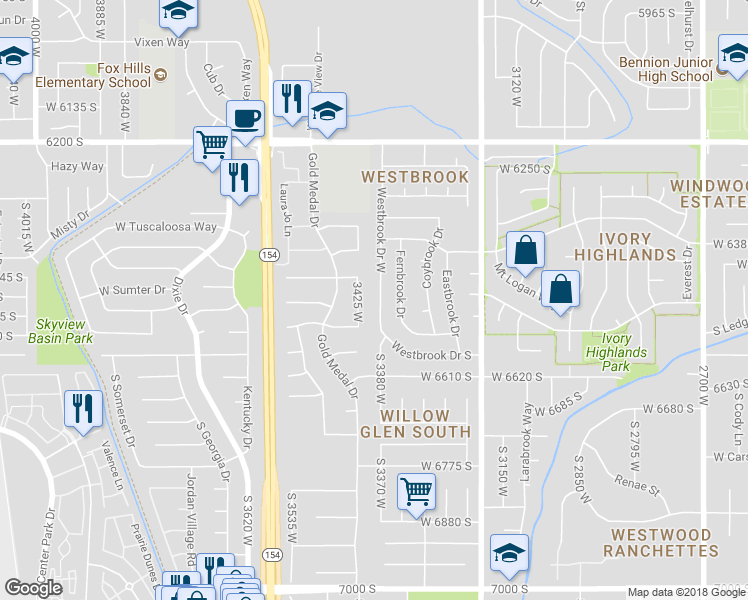 map of restaurants, bars, coffee shops, grocery stores, and more near 6482 Westbrook Drive South in Taylorsville