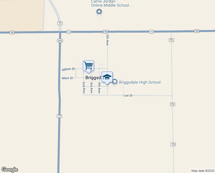 map of restaurants, bars, coffee shops, grocery stores, and more near 515 Leslie Street in Briggsdale