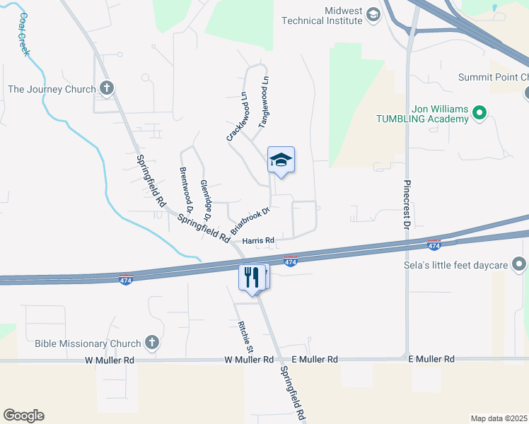 map of restaurants, bars, coffee shops, grocery stores, and more near 300 Briarbrook Drive in East Peoria
