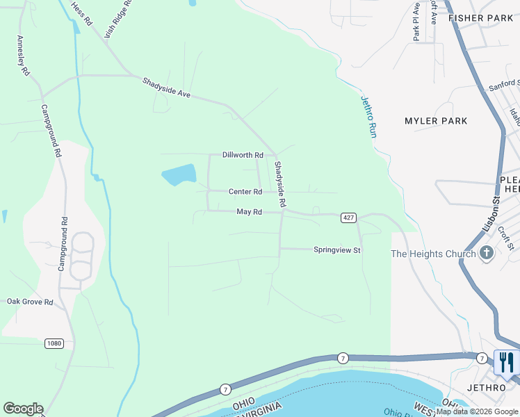 map of restaurants, bars, coffee shops, grocery stores, and more near 950 May Road in East Liverpool