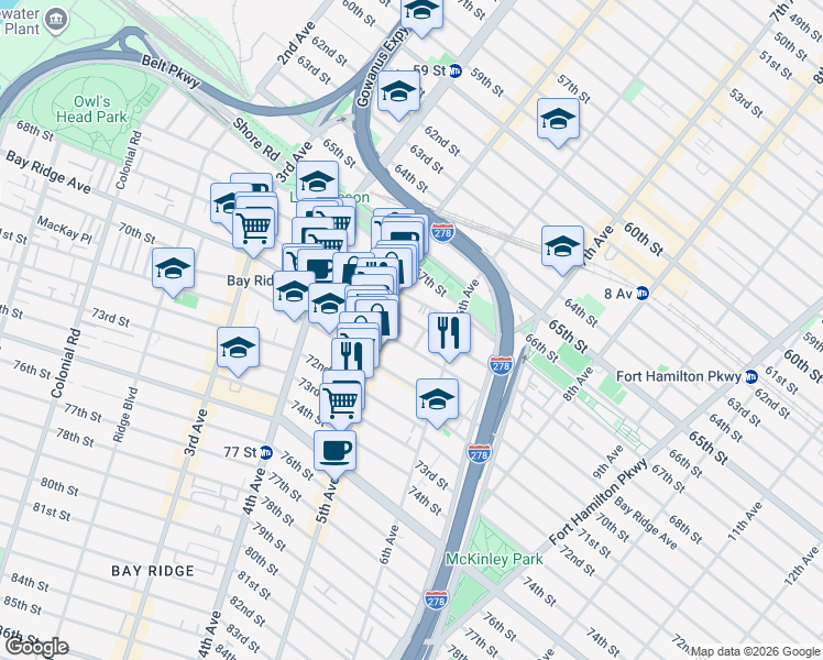 map of restaurants, bars, coffee shops, grocery stores, and more near 6817 5th Avenue in Brooklyn