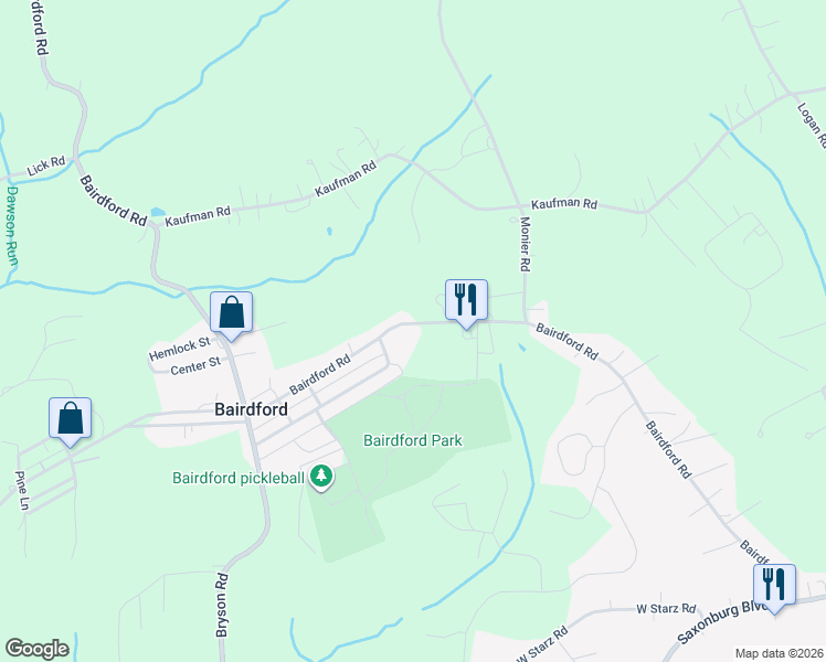 map of restaurants, bars, coffee shops, grocery stores, and more near 502 Bairdford Road in Bairdford