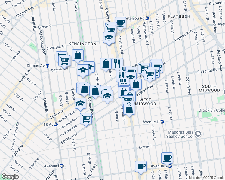 map of restaurants, bars, coffee shops, grocery stores, and more near 323 Webster Avenue in Brooklyn