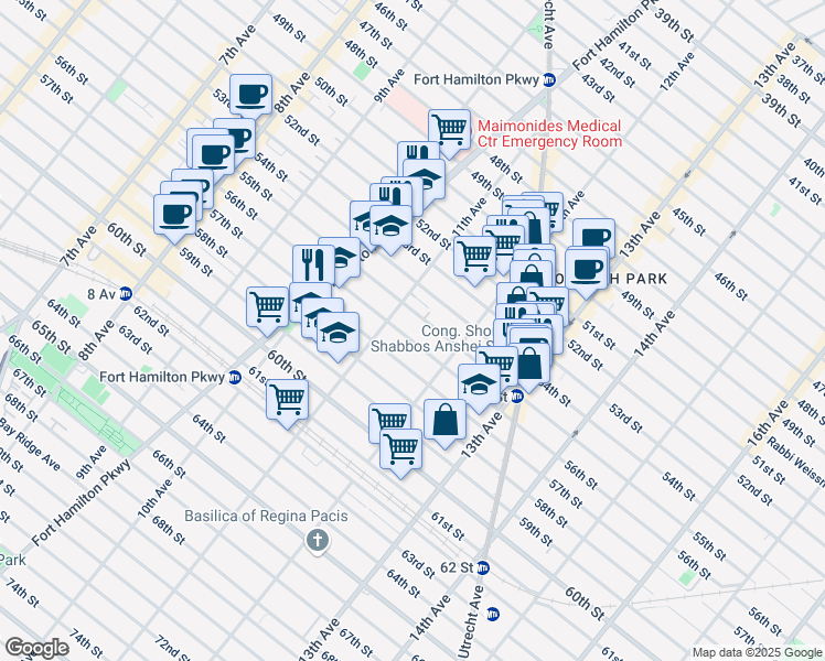 map of restaurants, bars, coffee shops, grocery stores, and more near 1131 56th Street in Brooklyn