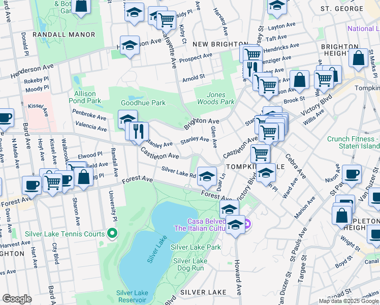 map of restaurants, bars, coffee shops, grocery stores, and more near 5 Harbor View Court in Staten Island