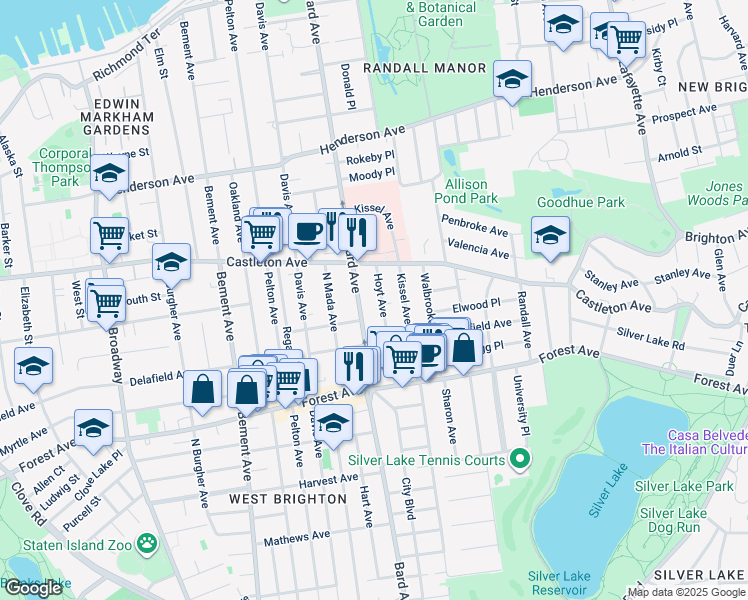 map of restaurants, bars, coffee shops, grocery stores, and more near 419 Bard Avenue in Staten Island