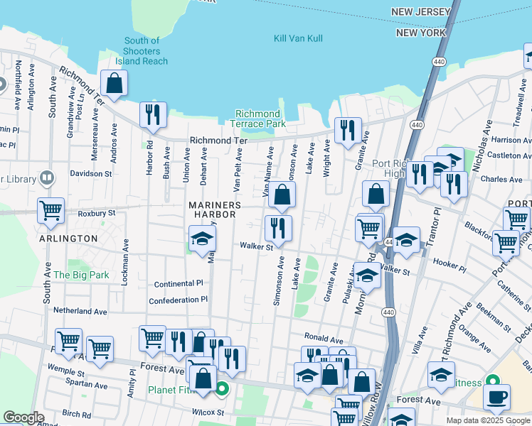 map of restaurants, bars, coffee shops, grocery stores, and more near 14 Heusden Street in Staten Island