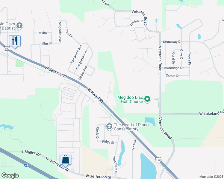 map of restaurants, bars, coffee shops, grocery stores, and more near 116 Happ Lane in Morton