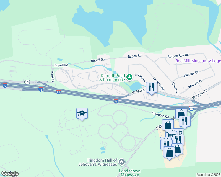 map of restaurants, bars, coffee shops, grocery stores, and more near 1 Hillside Court in Clinton