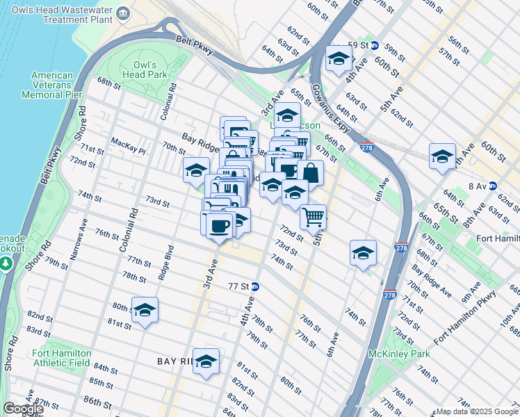 map of restaurants, bars, coffee shops, grocery stores, and more near 7112 Bennet Court in Brooklyn