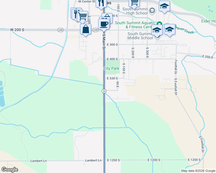 map of restaurants, bars, coffee shops, grocery stores, and more near 595 Utah 32 in Kamas