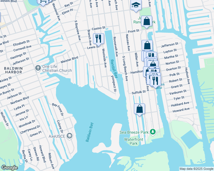 map of restaurants, bars, coffee shops, grocery stores, and more near 368 Westside Avenue in Freeport