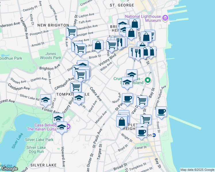 map of restaurants, bars, coffee shops, grocery stores, and more near 182 Nixon Avenue in Staten Island