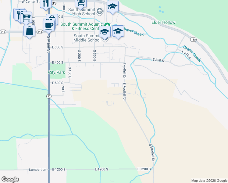 map of restaurants, bars, coffee shops, grocery stores, and more near 409 East 600 South in Kamas